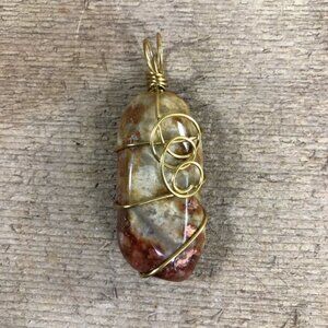 Natural Jasper Wire Wrapped Necklace Pendant